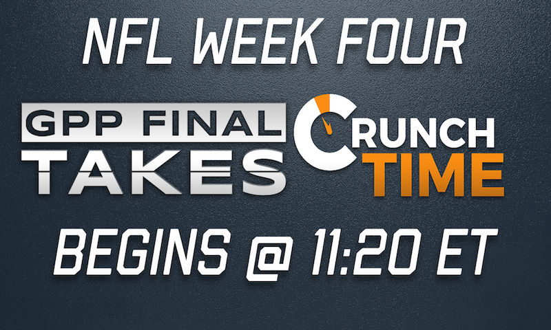 NFL Week 4 Premium Sunday - Final GPP Takes & CrunchTime