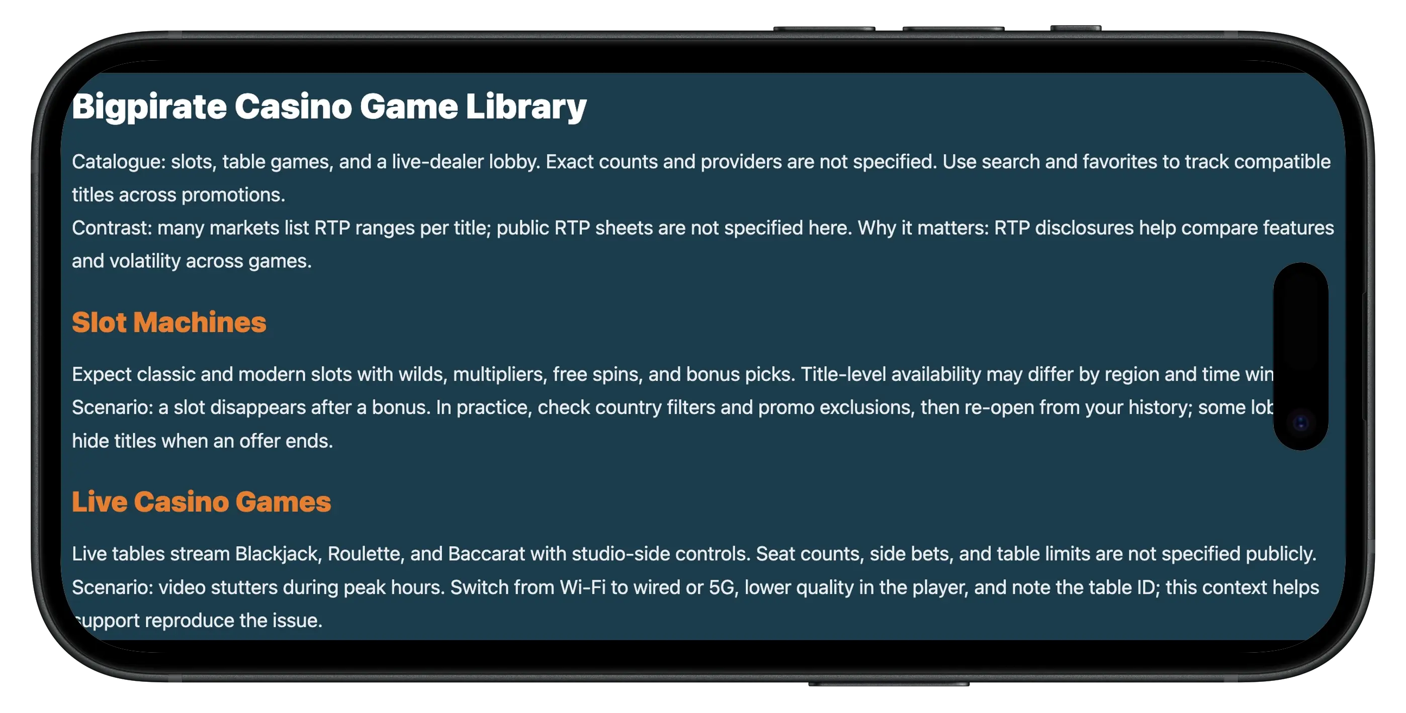 Big Pirate Casino game library, slots and live casino games.