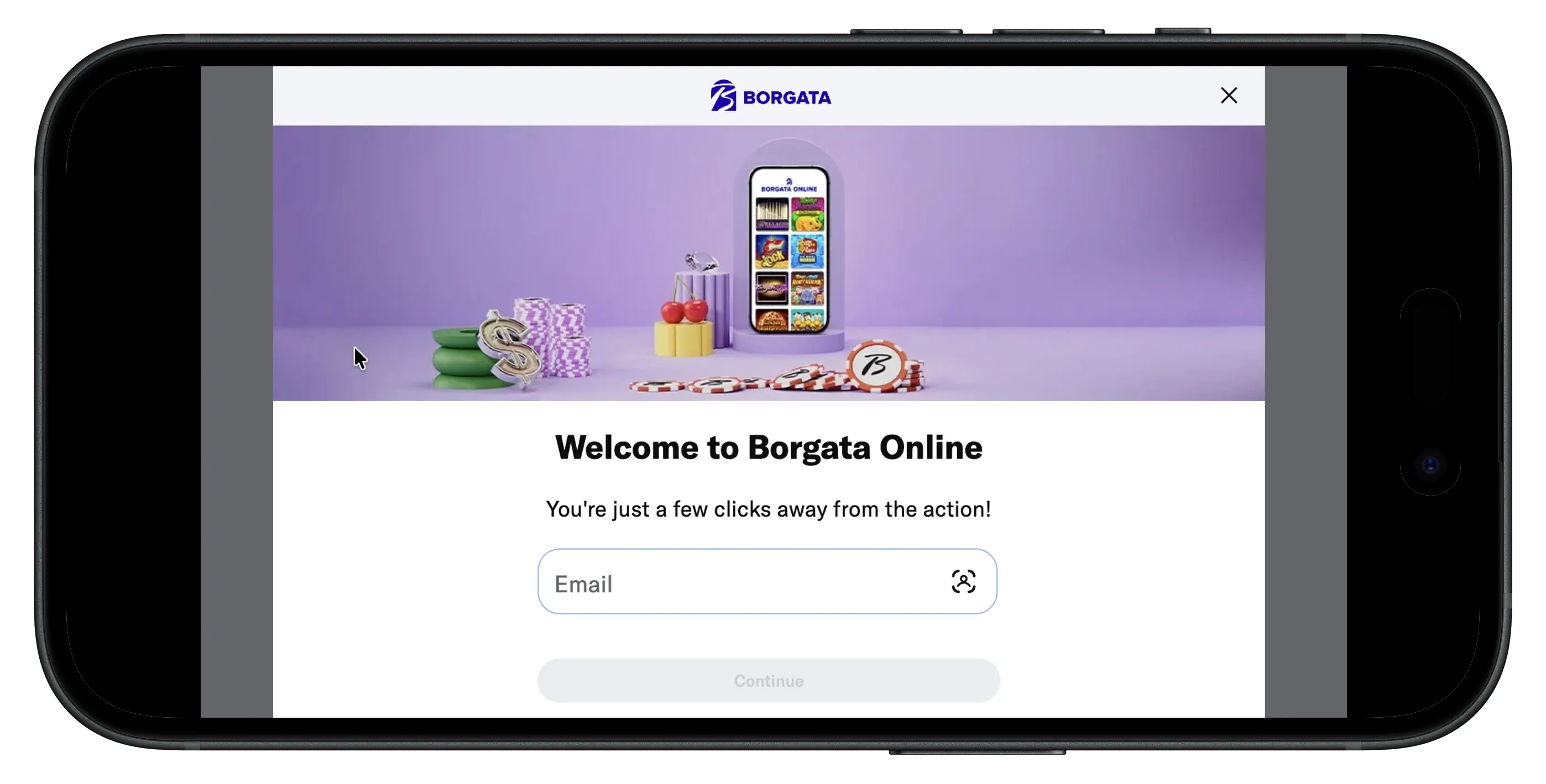 Borgata Online Casino sign up prompt and email request.
