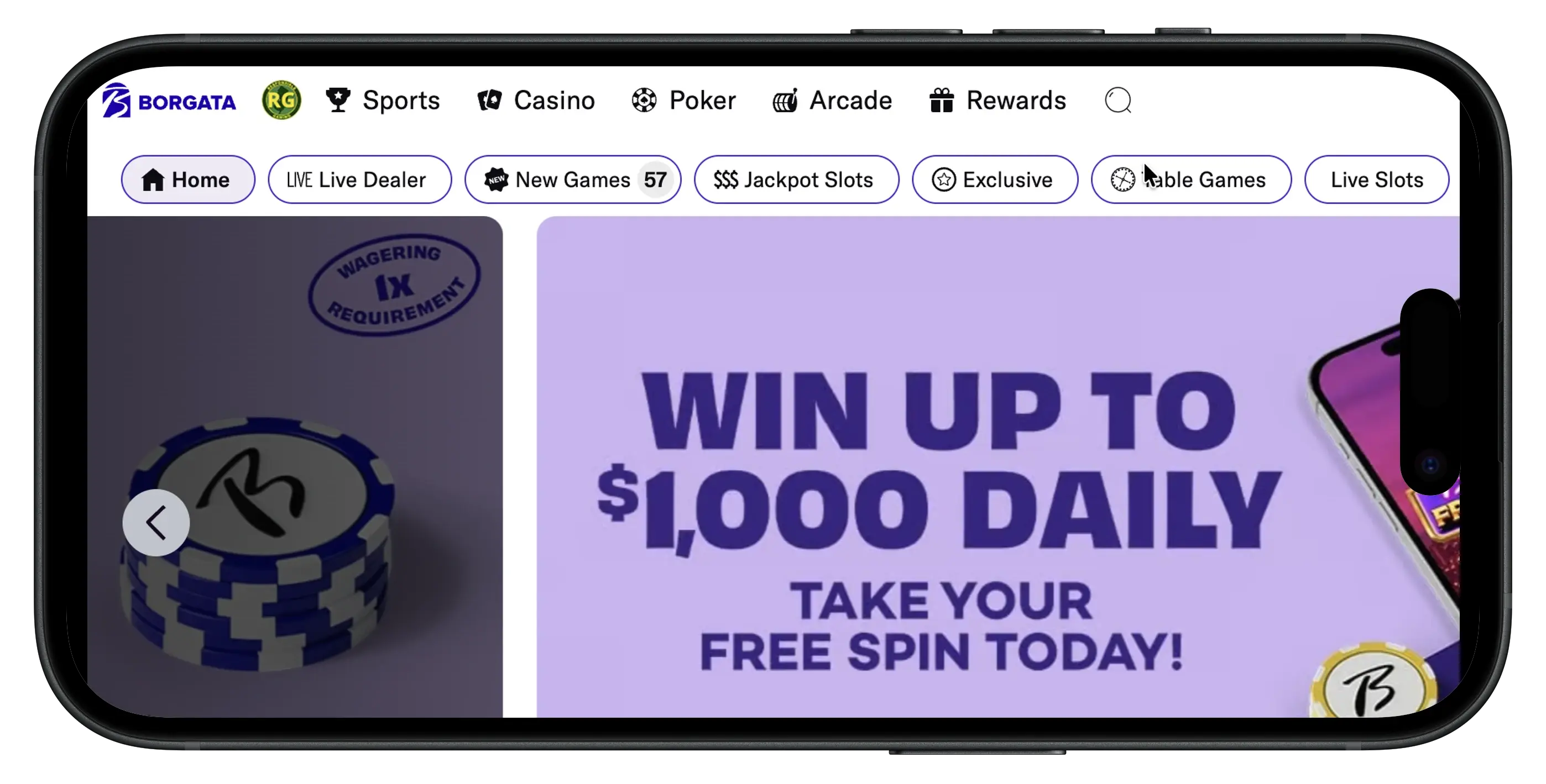 Borgata Casino online casino homepage interface.
