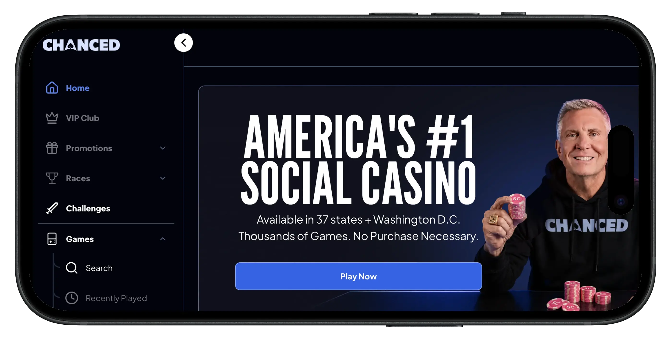 Chanced Casino homepage and interface.