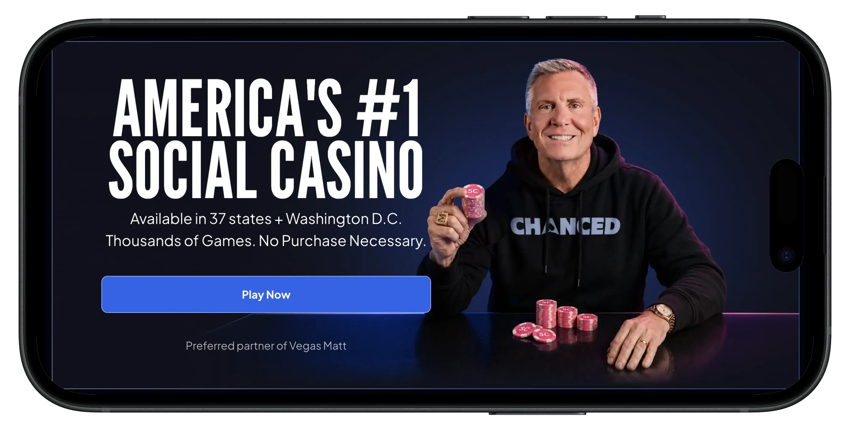 Chanced Casino Social Casino sign up and play now interface.