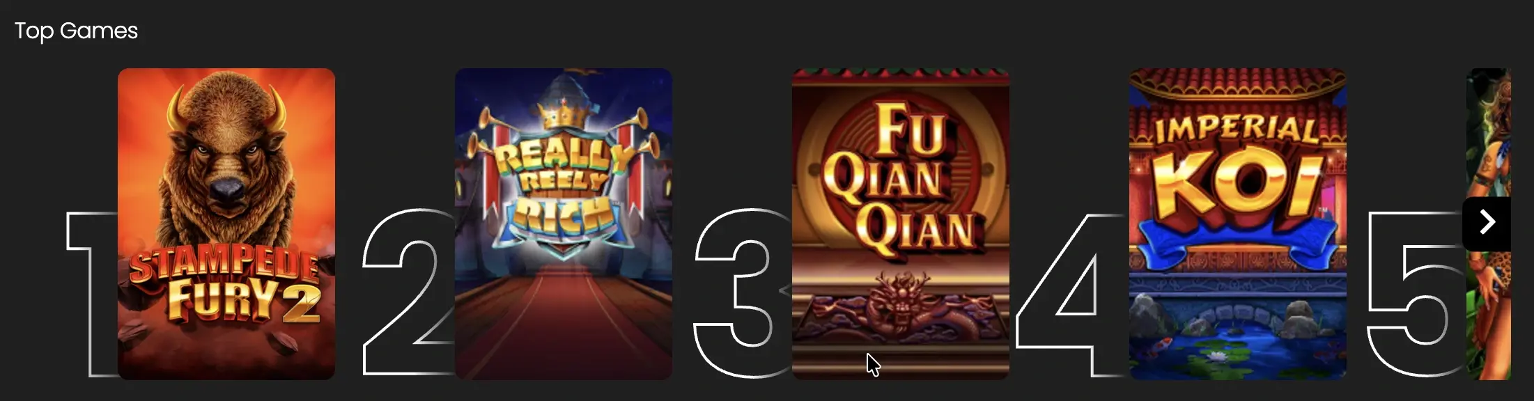Chumba Casino top games selection on their website.
