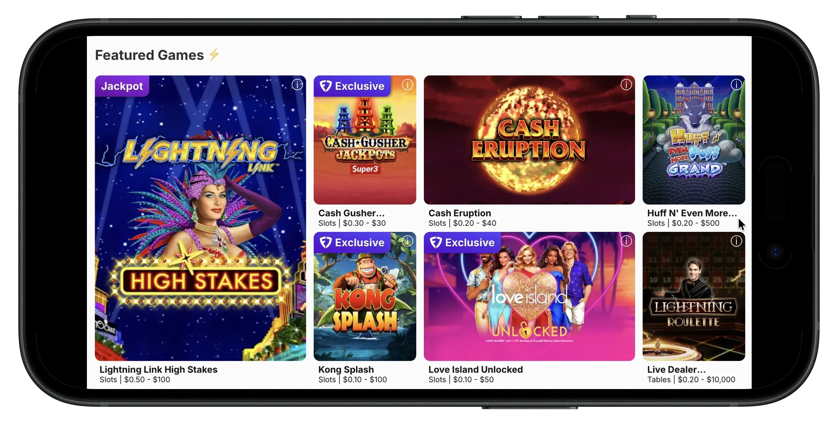 FanDuel Casino Featured game selection.