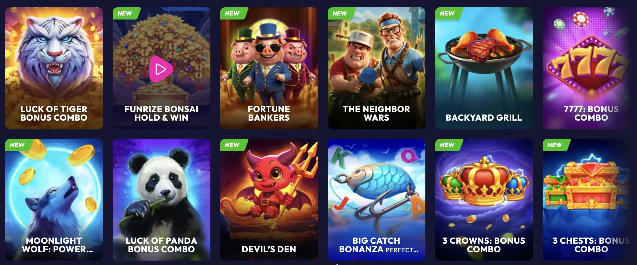 Funrize Casino available games to play with the daily login bonuses.