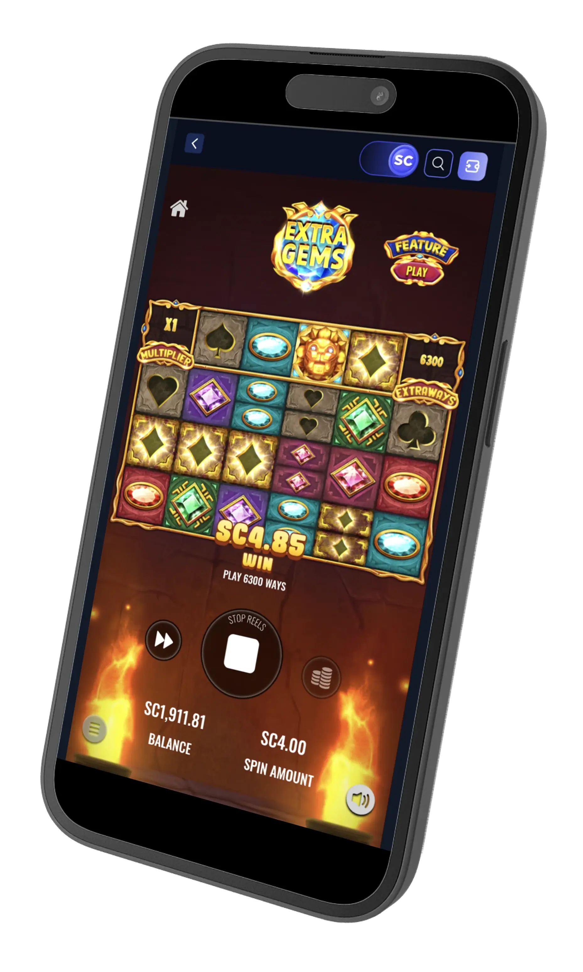 LuckyStake Casino Extra Gems game on mobile.
