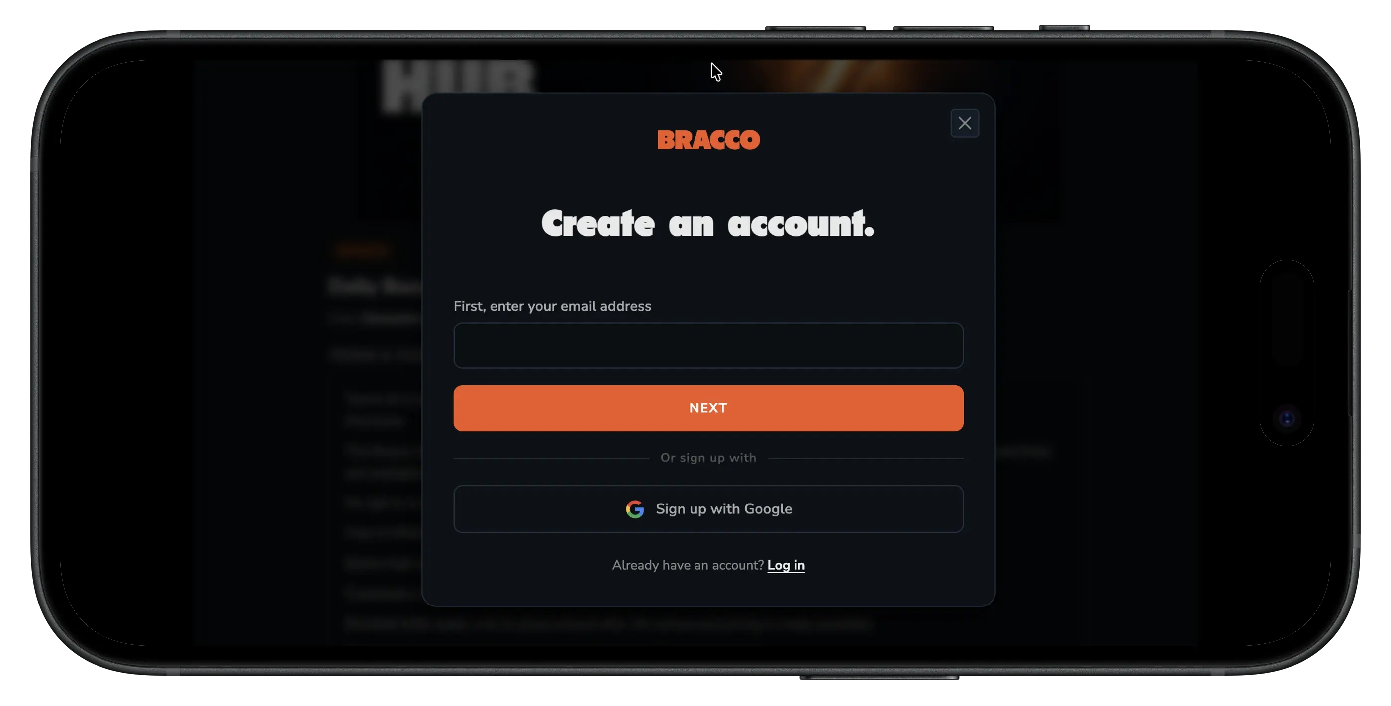 PlayBracco promo code sign up prompt.