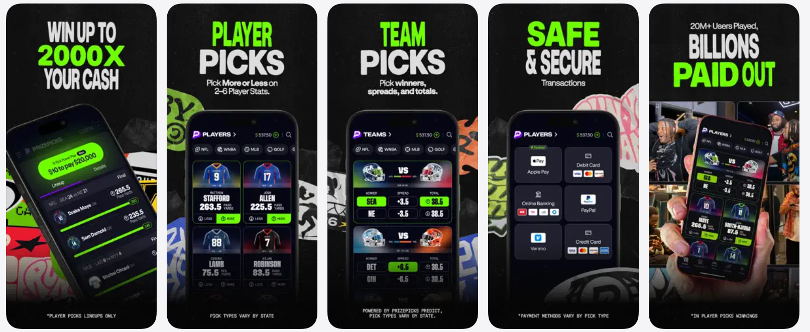 Screenshots of the current PrizePicks app