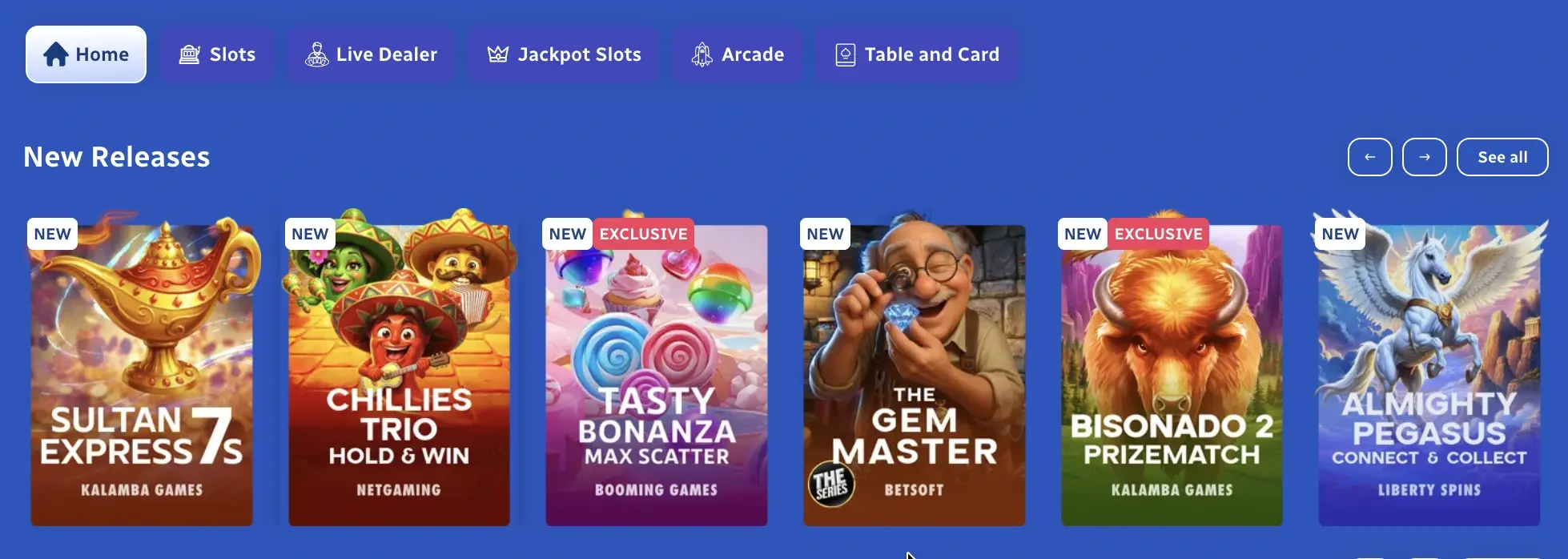 SpinBlitz Casino game selection and new releases.