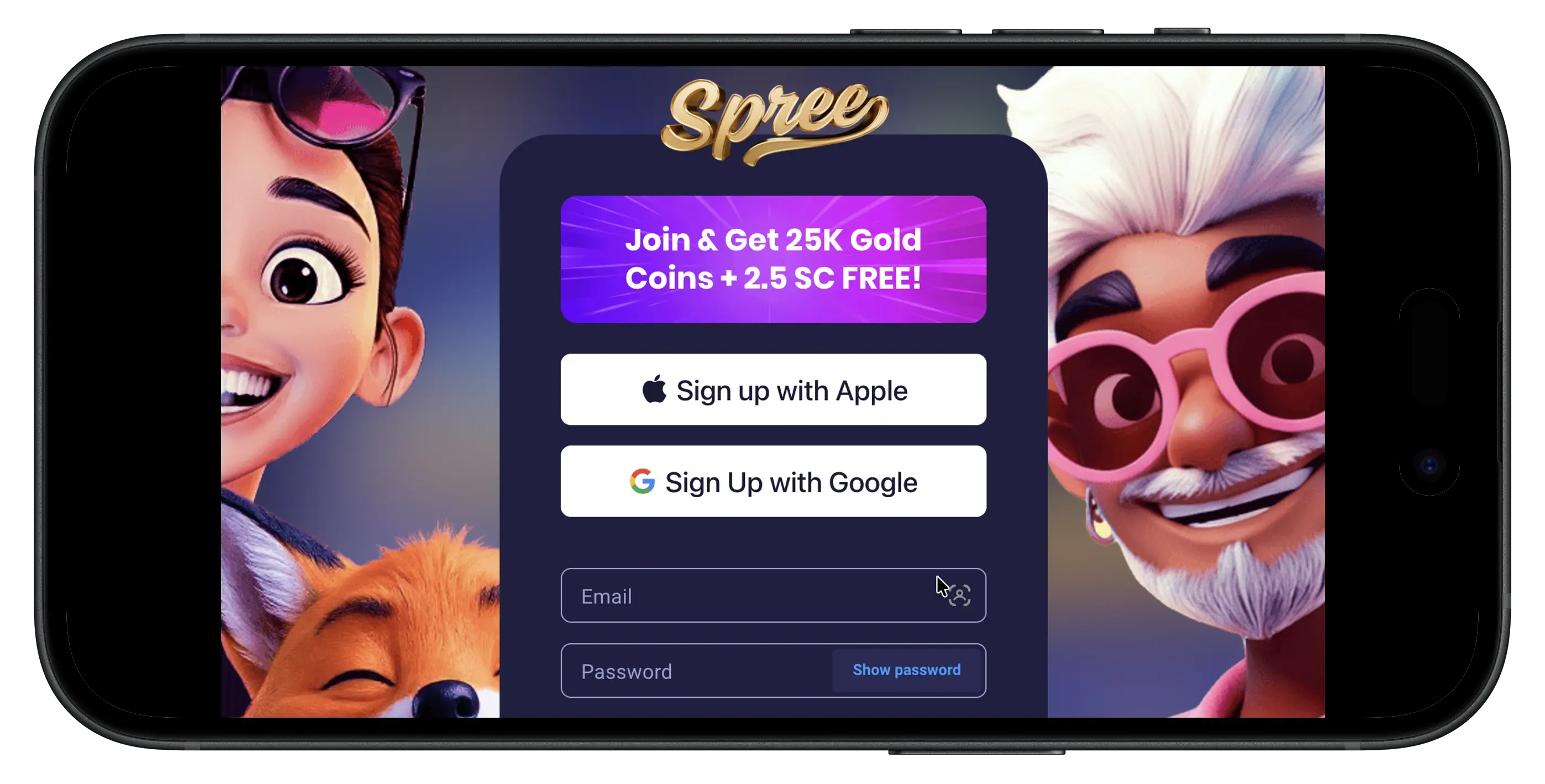 Spree Casino promo code sign up prompt.