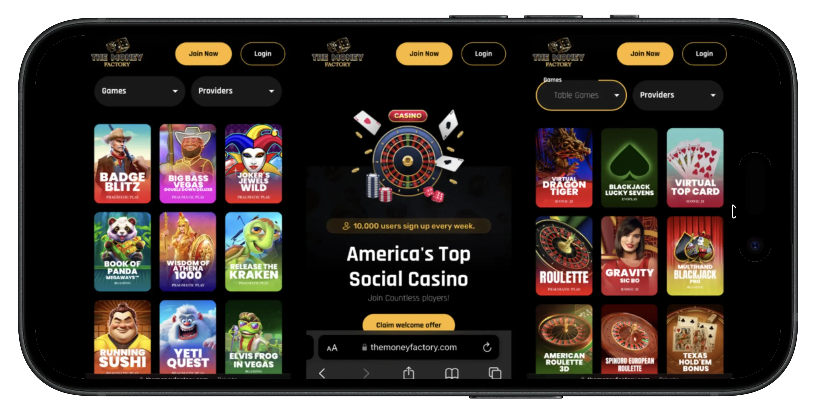 The Money Factory promo code mobile interface.