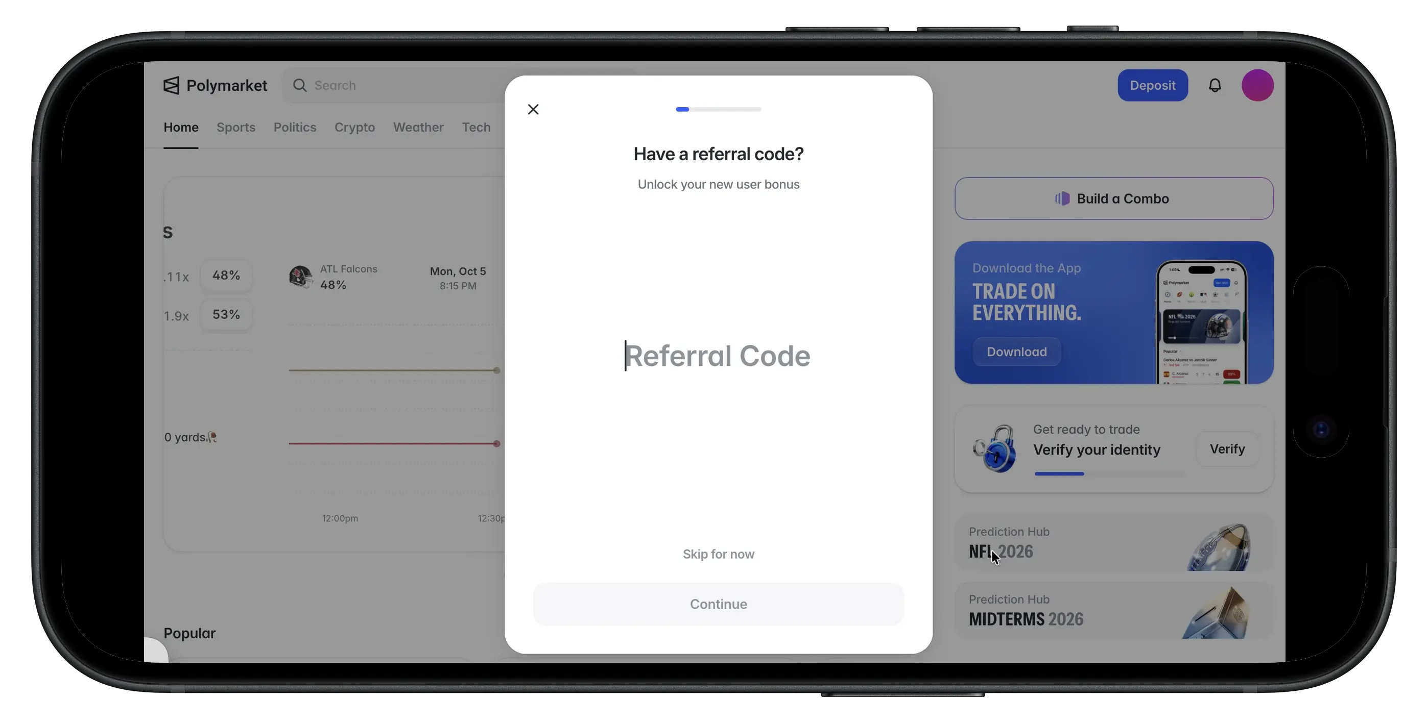 Polymarket code entry when signing up.