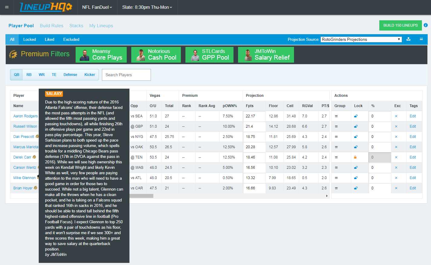RotoGrinders releases the ultimate tool for DFS research and lineup building LineupHQ!