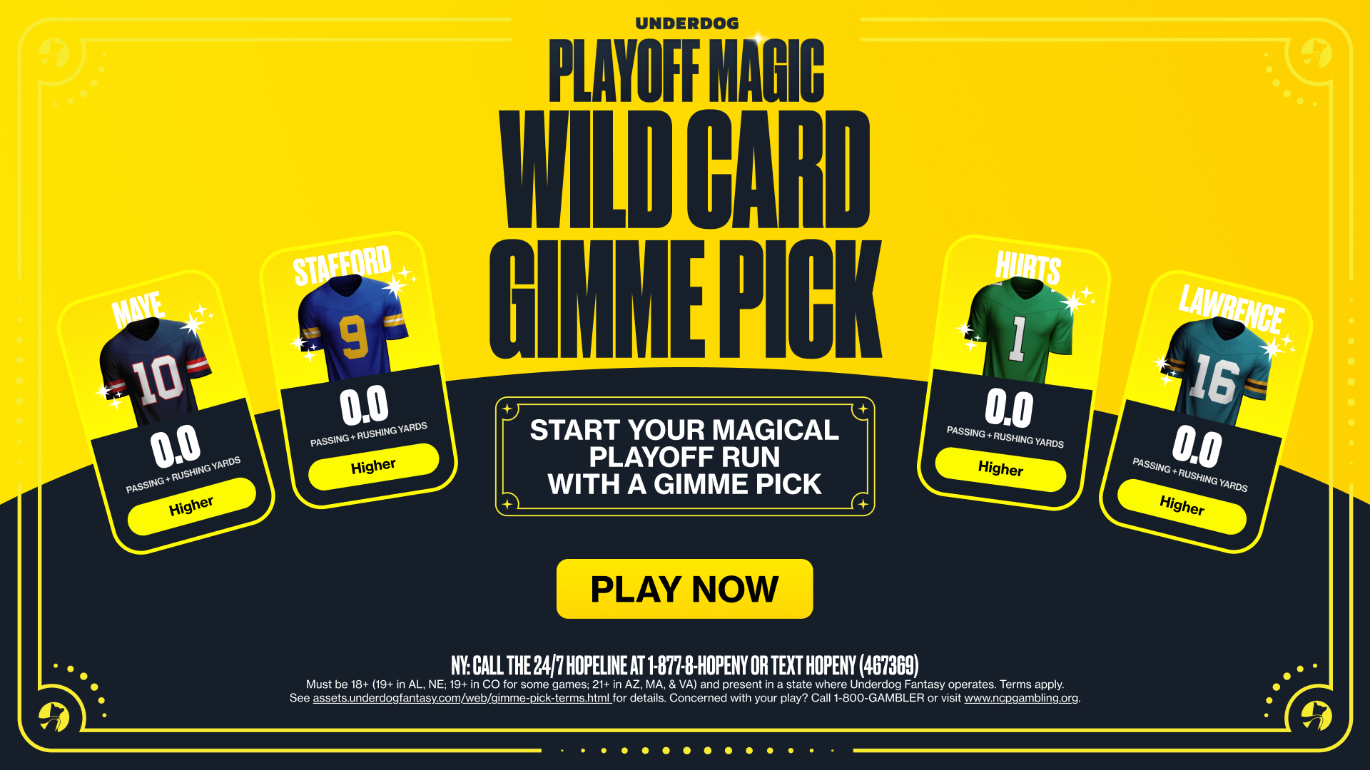 Underdog gimme pick promos for Wild Card Weekend