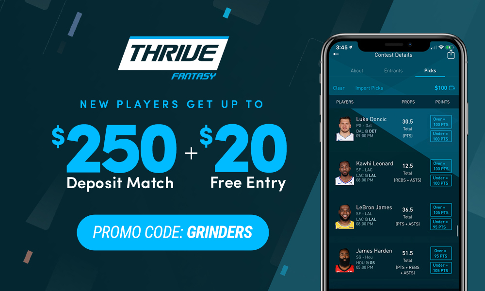 Thrive Fantasy promo code GRINDERS gets you a $250 bonus.