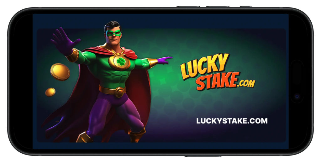 mobile view of the LuckyStake Casino landing page.