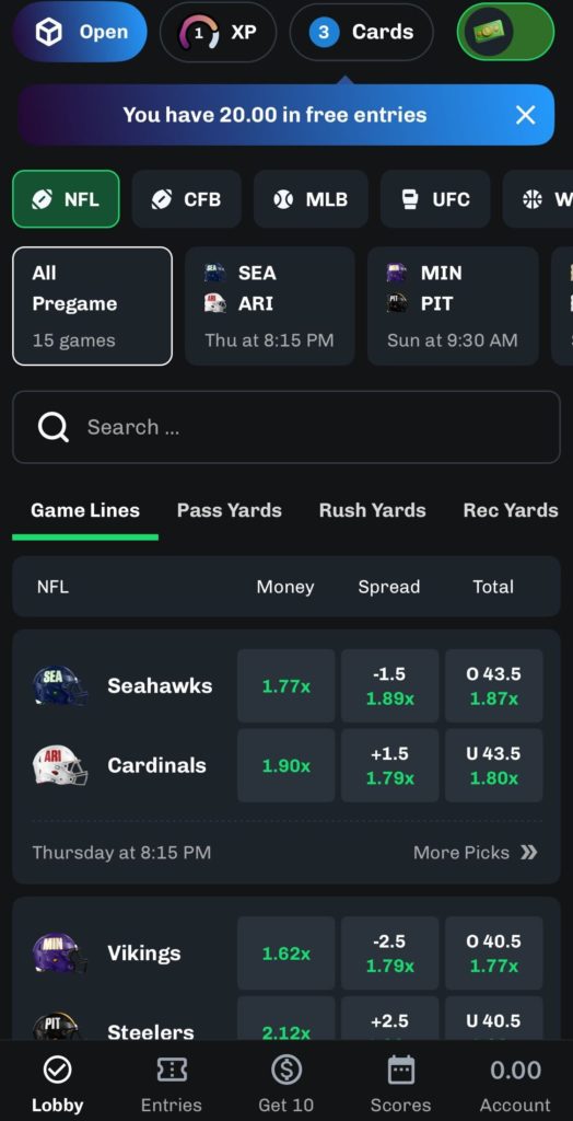Front page of the Chalkboard DFS app