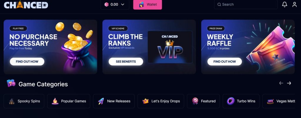 Chanced Casino promo code table