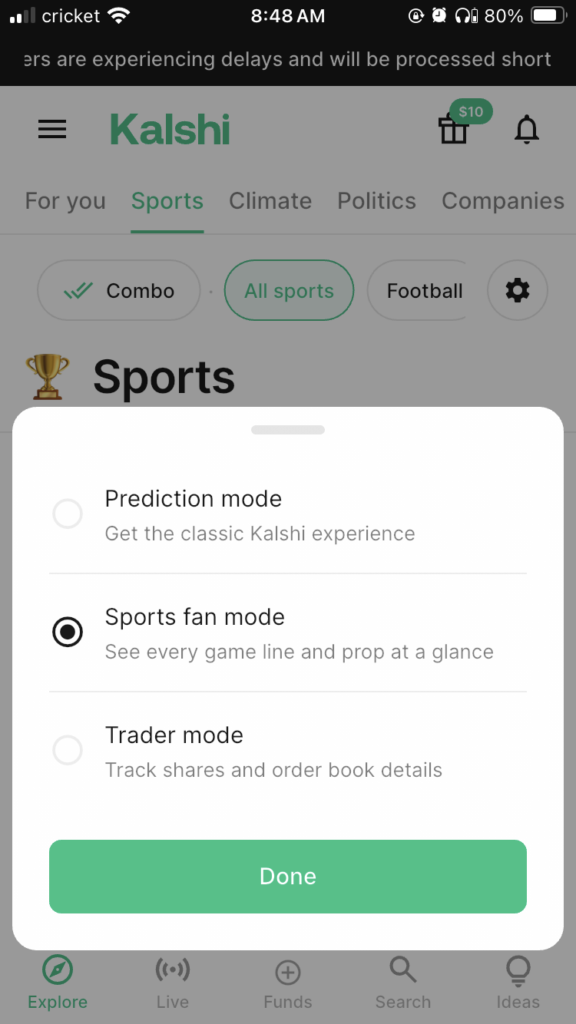 sports fan mode at kalshi to change to american sportsbook odds