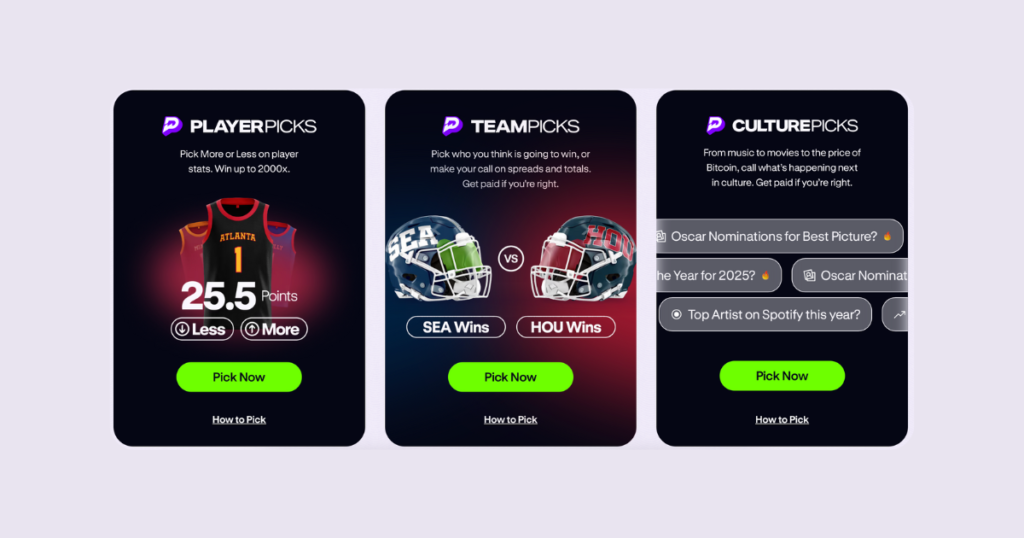 PrizePicks features: Player Picks, Team Picks and Culture Picks.