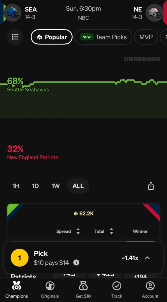 SEA vs. NE Team Picks on Underdog Predict