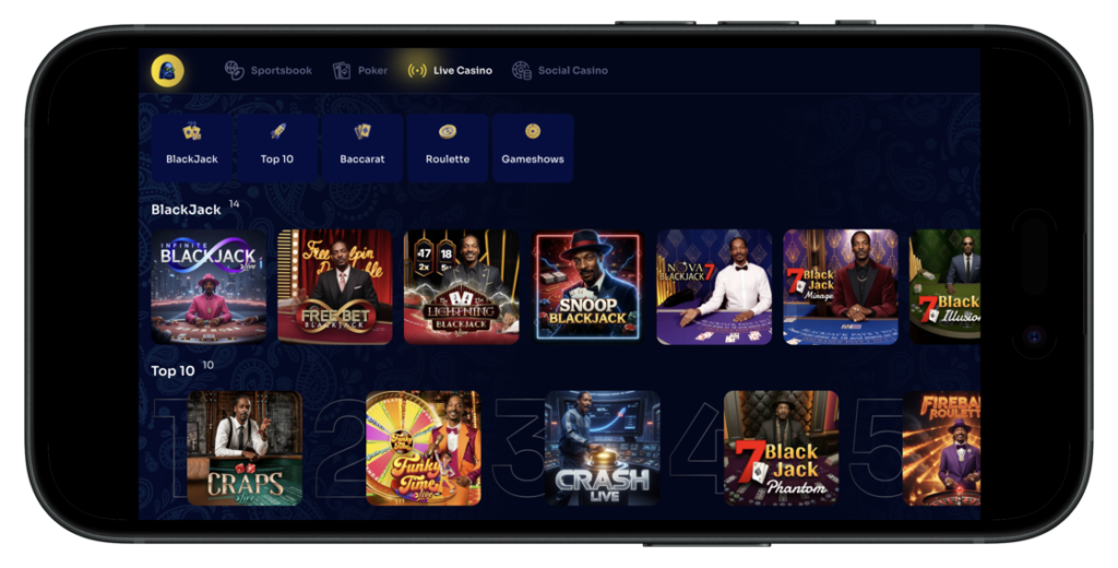Dogg House Casino Live Dealer Games on mobile.