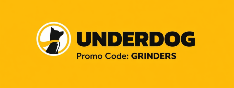 Underdog Fantasy logo on a yellow background with “Promo Code: GRINDERS” displayed below the brand name