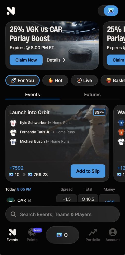 novig app home screen