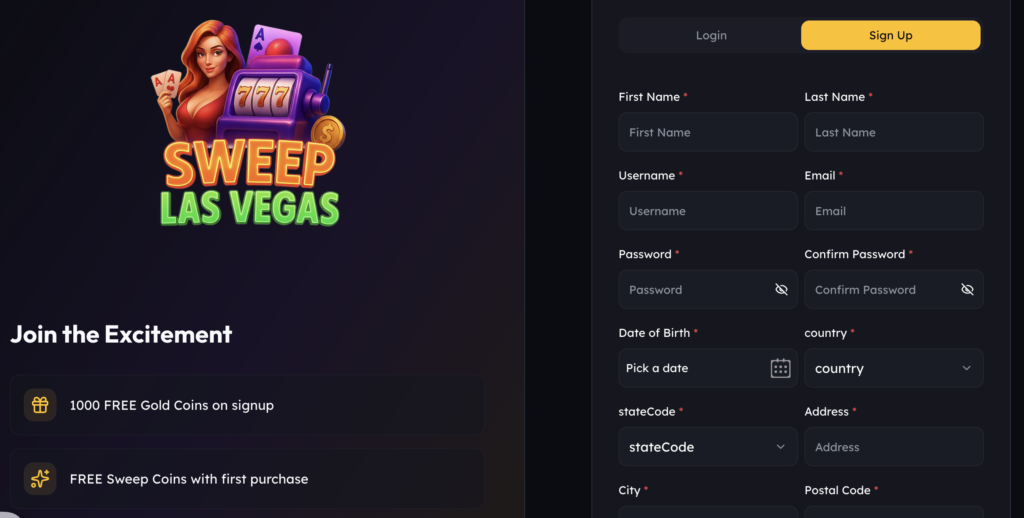 Sweep Las Vegas, How to Sign Up prompt.