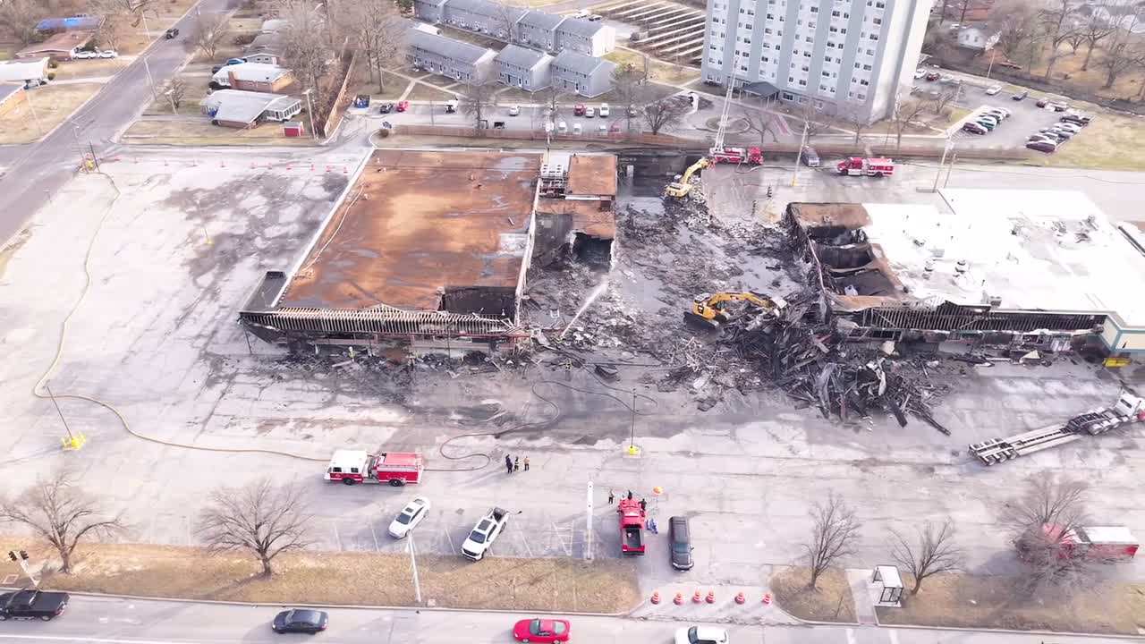 DRONE VIDEO: Excavation Crews Assist Firefighters After Massive Blaze at Wilshire Plaza in East Alton