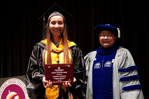 Representation of the achievement named 'Michelle Donaghy received the Leadership Award at Central Penn College's Commencement'.