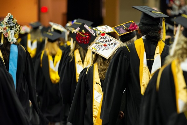 Decorative mortar board caps were part of the celebration of the Cedar Crest College Class of 2023. 