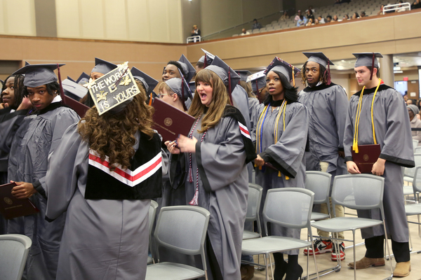 Hinds graduates celebrate after receiving their diplomas during commencement exercises at Muse Center on Dec. 11 during a 10 a.m. ceremony. 