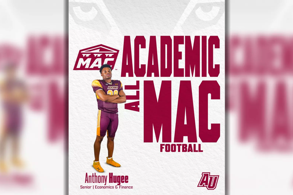 Representation of the achievement named 'Hugee Earns Academic All-MAC Honors'.
