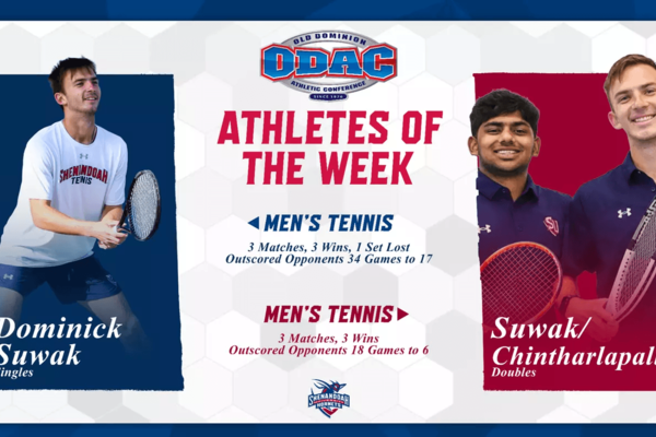 Representation of the achievement named 'Shenandoah Men's Tennis Sweeps ODAC Weekly Awards'.