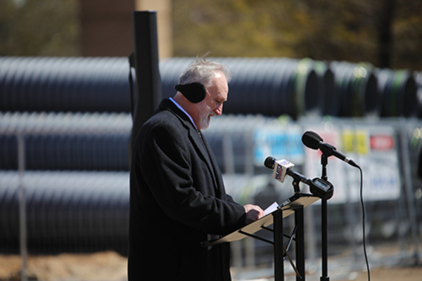 Hinds CC President Dr. Stephen Vacik speaks to the crowd attending the groundbreaking for The Commons on the Rankin Campus on March 16. Dr. Vacik called the project a monumental step for the community and the campus.