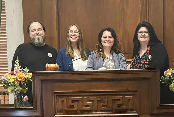 Lindsey Wilson University counseling professors, from left, Patrick Murphy and Laura Bailey Smith are joined by doctoral students counselor education and supervision doctoral students Tanya Wellman of Knoxville, Tennessee, and Amanda Gienow on Wednesday, March 18, in the Tennessee State Senate chamber. They were in the state capital as part of the Tennessee Counseling Association’s annual Day on the Hill.