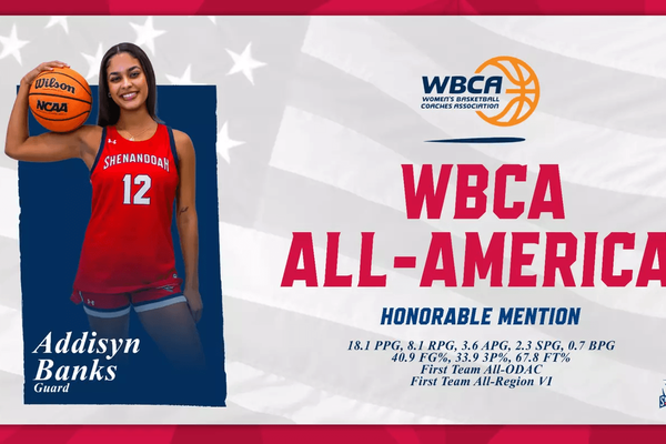 Representation of the achievement named 'Shenandoah's Banks Named WBCA All-American Honorable Mention'.