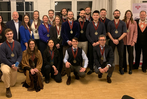Graduates of the Sherman College of Chiropractic Academy of Chiropractic Philosophers, 2026 European class, pose with Sherman College faculty, Dr. William M. Decken, professor of clinical sciences, and chair of the philosophy department, and Dr. Alan Brewster, director of the Sherman Center for Research and Scholarly Activity, and associate professor of clinical sciences.