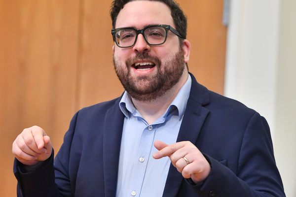 Lindsey Wilson University Chaplain the Rev. Tyler Brumfield delivers the opening talk at the 14th Lindsey Wilson L3 Leadership Symposium, held Tuesday, March 24, in W.W. Slider Humanities Center Recital Hall.
