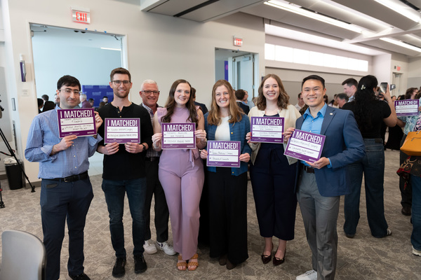 DMU College of Podiatric Medicine and Surgery students pose for a group photo on Match Day to celebrate residency matches.