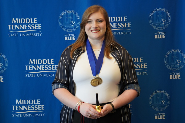 Representation of the achievement named 'Sarah Huffman successfully defends Honors thesis at MTSU'.