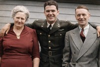 2nd Lt. Joseph Leroy Burke posing with his parents William and Kathryn prior to his departure for the Philippines in 1941.