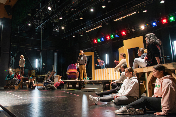 GCC Forum Players students rehearsing for "Little Shop of Horrors"