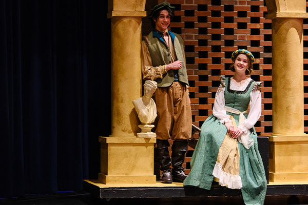 From left, SRU acting majors Aiden Duez, playing Florizell, and Zoie Wade, playing Perdita