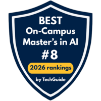 Logo image for ranking stating, "Best on-campus master's in AI, #8, 2026 ranking by TechGuide 