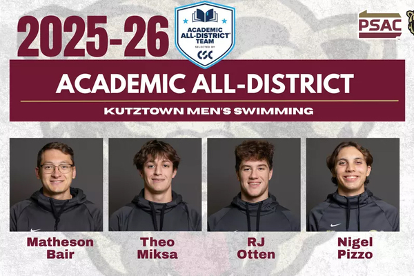 Representation of the achievement named 'Kutztown University Men's Swimming nets Four to 2026 Academic All-District Team'.