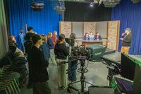 Concurrently enrolled students from Bolton High School tour Eastern TV's studio during a recent visit to campus. 