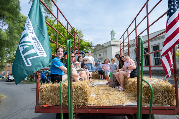 Students and families riding in the annual hayride at A-Day.