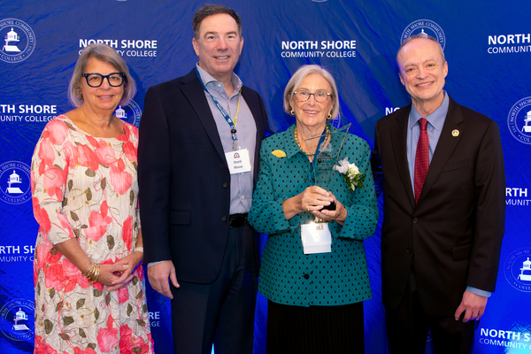 From left to right: Laura Kurzrok, President NSCC Foundation; David Masse ' 84 AAM15 Management, Presenting Sponsor; Rose-Marie Van Otterloo, Champions Honoree on behalf of The Van Otterloo Family; Dr. William Heineman, President NSCC.